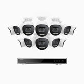 H800X - 4K 16 Kanal PoE Überwachungskamera-Set mit 12 Kameras, 1/1.8'' BSI Sensor, f/1.6 Aperture (0.003 Lux), alarmierung mit sirene und blitzlicht, 2CH 4K-Dekodierungsfunktion, personen- und fahrzeugerkennung, perimeterschutz